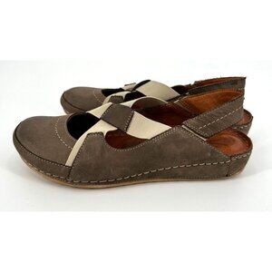 V Italia Leather Slingback Shoe Women 40 (9) Taupe Nubuck Shock Absorber Comfort